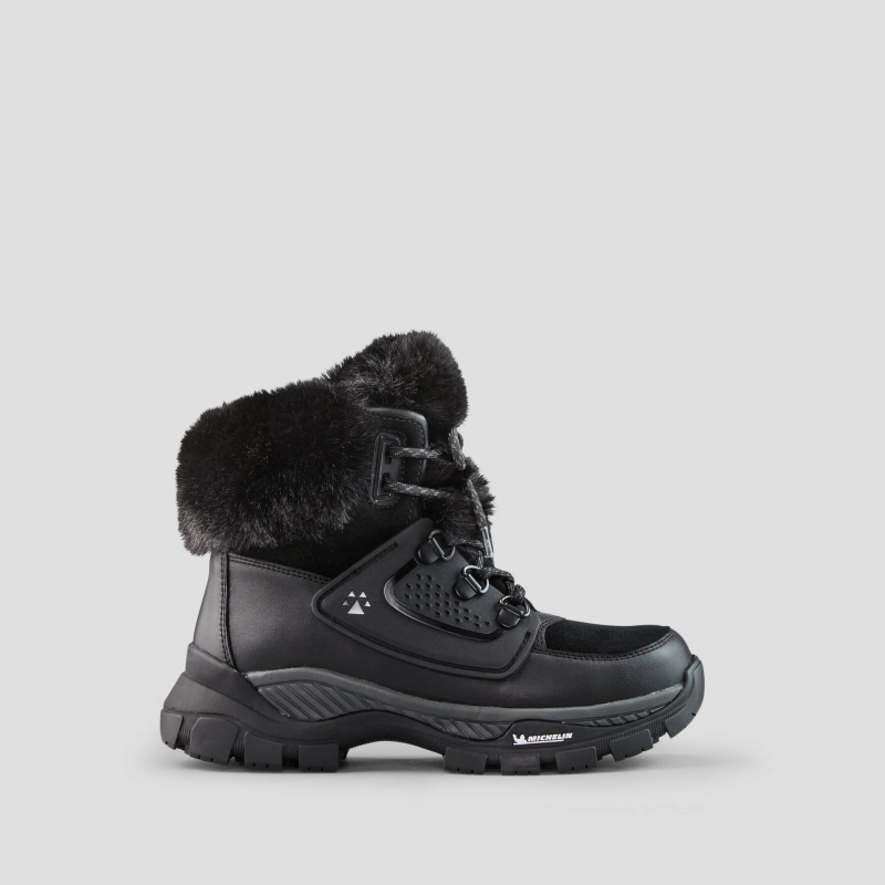 Femme Noir Botte Hiver Cougar Union Cuir and Daim Imperméables PrimaLoft and soles by Michelin - france QIG-4868304